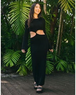 South Beach Maxi Knit Beach Dress With Cutout Detail - Black