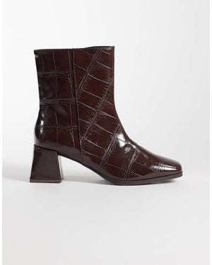 London Rebel London rebel bottines mi-montantes coupe large delta effet croco chocolat - Marron