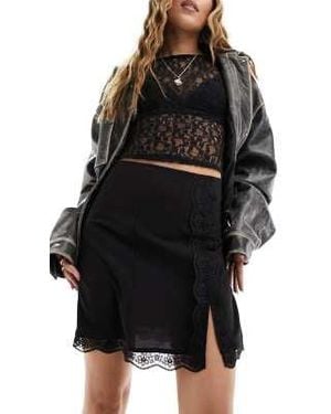 Monki Lace Trim Mini Skirt With Thigh Split - Black