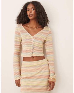 ASOS Gestreepte Top Van Co-Ord Set Met V-Hals, Uitlopende Mouwen En Knoopsluiting - Naturel