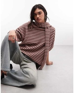 Daisy Street Jersey De Punto Oversize A Rayas Con Cuello En Marrón Y Rosa-Multi