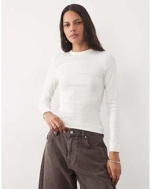 New Look Ribbed Crew Neck Long Sleeved Top - White