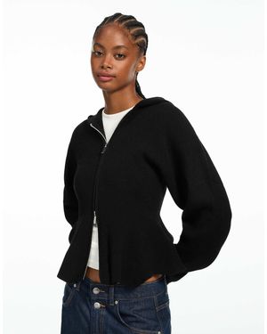 Bershka Kapuzen-sweatshirt mit schößchen - Schwarz