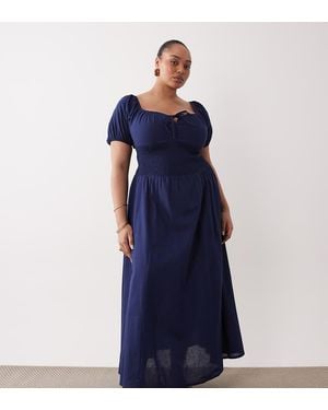 Esmee Curve Puff Sleeve Tie Front Maxi Beach Dress - Blue