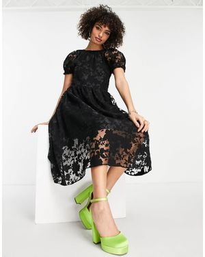 TOPSHOP Premium Textured Midi Dress - Black