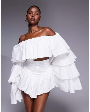 The Dolls House Madonna Bardot Ruffle Top - White
