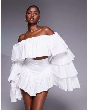 The Dolls House Madonna - top d'ensemble à encolure bardot et volants - Blanc