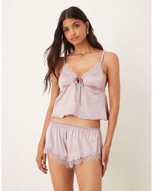 KAT THE LABEL Sorrento Satin Lace Short - Purple