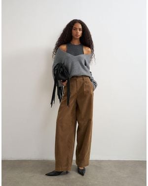TOPSHOP Faux Suede Barrel Leg Trouser - Brown
