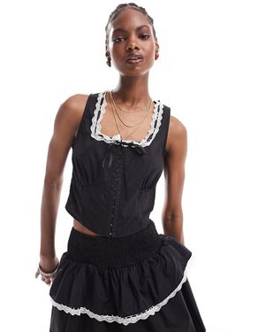 Daisy Street Lace Trim Prairie Style Corset Top - Black