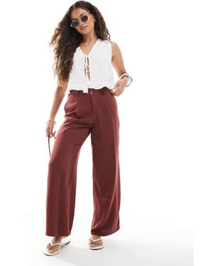 Miss Selfridge Pantalon habillé ample en lin mélangé - bordeaux - Rouge
