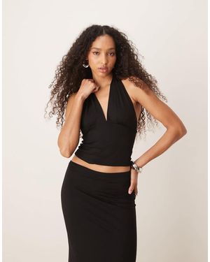 Gina Tricot Co-ord Jersey Slinky Low Cut Halterneck Top - Black