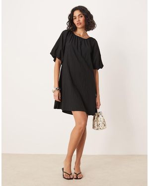 Threadbare Jurk Van Popeline Met Pofmouwen - Zwart