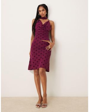 ASOS Spot Flocked Mesh Awkward Length Skirt Co Ord - Pink