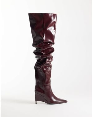 ASOS Katya Wedge Ruched Over The Knee Boots - Red