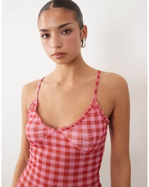ASOS Camitop Van Doorschijnend Mesh Met Gingham Ruit - Rood
