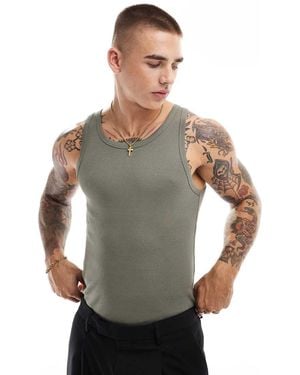 New Look Muscle Fit Rib Vest - Grey