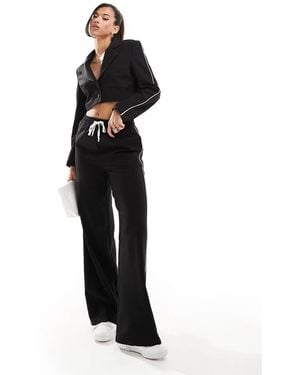 In The Style Contrast Drawstring Waist Wide Leg Side Stripe Trousers - Black