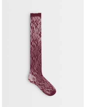 Vero Moda Sheer Knee High Socks With Lettuce Edge - Pink