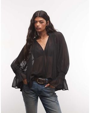 ASOS Tie Neck Floaty Sheer Blouse - Black