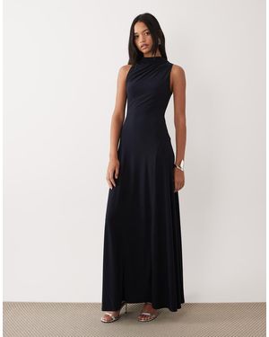 ASOS Ruched Back Channelled High Neck Maxi Dress - Blue