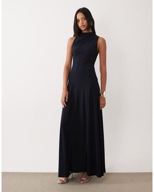 ASOS Ruched Back Channelled High Neck Maxi Dress - Blue