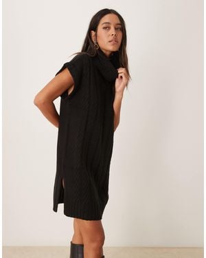 Jdy Roll Neck Cable Knit Mini Dress - Black