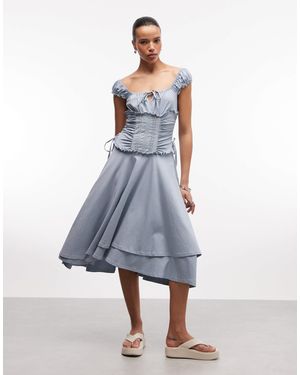Daisy Street Corset Style Bodice Midaxi Dress With Double Layer Skirt - Blue