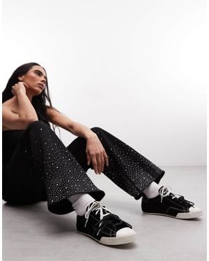 CERNUCCI Rhinestone Embellished Wide Leg Sweatpants Co-Ord - Black
