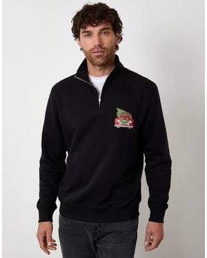 Threadbare Christmas Graphic Print Quarter Zip Sweatshirt - Blue