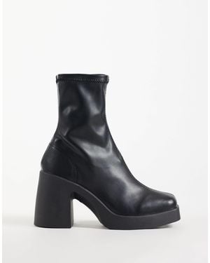 ASOS Wide fit edison stiefel mit eckiger zehenpartie, blockabsatz und sockenschaft - Blau