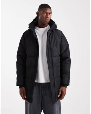Only & Sons Waterproof Longline Puffer Jacket With Hood - Black