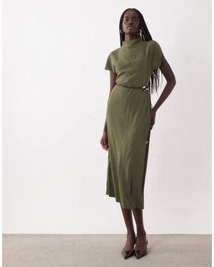 Mango High Neck Sleeveless Midi Dress - Green