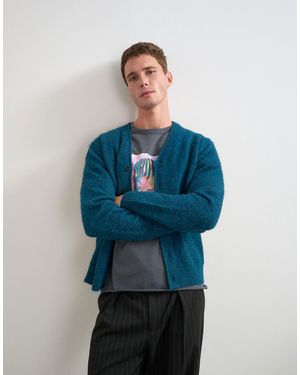 TOPMAN Classic Fit Brushed Knitted Cardigan - Blue