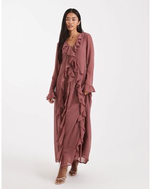 Vero Moda Ruffle Detail Chiffon Boho Maxi Dress - Red