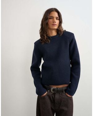 TOPSHOP Gebreide Trui Met Schoudervulling - Blauw