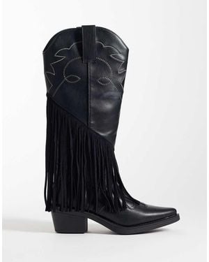 Glamorous Stivali Western Al Ginocchio Con Frange Neri - Blu
