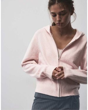 Pull&Bear Zip-up Hooded Cardigan - Pink