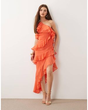 ASOS Vestido Largo Con Cuello Halter Y Volantes-Naranja