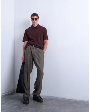 TOPMAN Relaxed Tapered Pleated Herringbone Pants - Purple