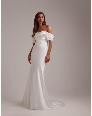 ASOS Bardot Draped Satin Maxi Wedding Dress - Brown