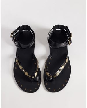 ASOS Ferris Studded Gladiator Flat Sandals - Metallic