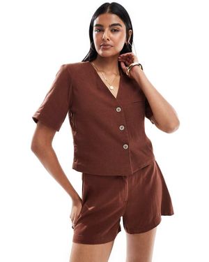 Vero Moda Linen Touch Short Sleeve Cropped Blazer Co-ord - Red