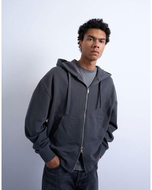 TOPMAN Heavyweight Oversized Zip Through Hoodie - Blue