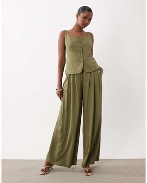 ASOS Tailored Floaty Skinny Waistband Triple Pleat Trousers - Green