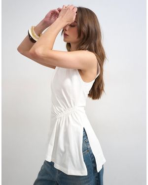 TOPSHOP Ruched Side Detail Asymmetric Top - White