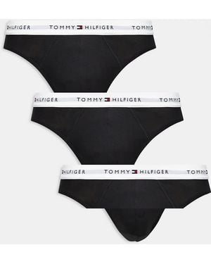 Tommy Hilfiger Pack De 3 Calzoncillos Slip Negros Con Cinturillas Blancas Signature Cotton Essentials De