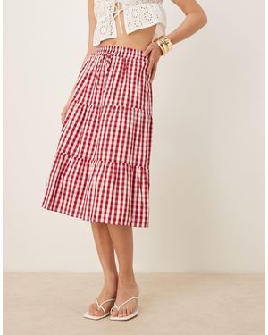 Glamorous Tiered Midi Skirt - Pink