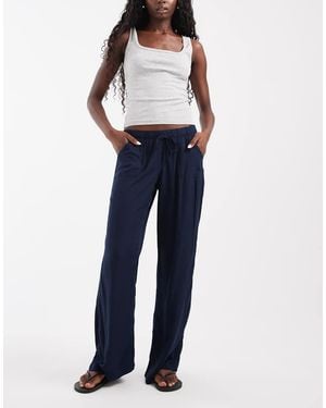 Hollister Low Rise Wide Leg Pull On Trousers - Blue