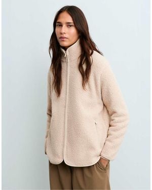 Oysho Thick Faux-Shearling High-Neck Jacket - Natural